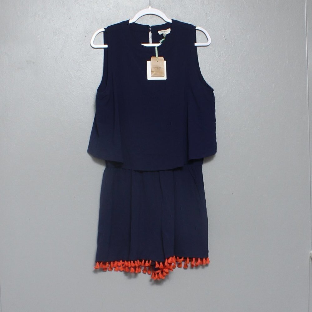 Umgee nwt navy sleeveless red fringe romper